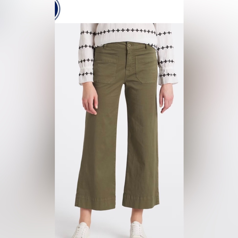 Sanctuary The Marine Crop Standard Ride Wide Leg Olive Green Trousers